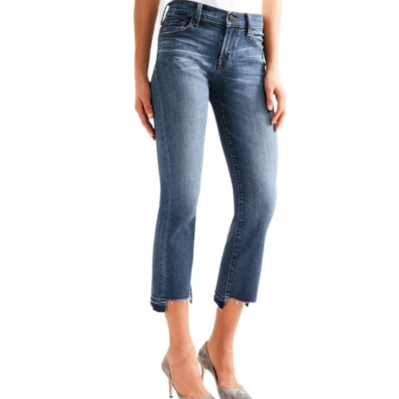 J Brand Selena Mid-rise Cropped Boot Cut Jeans With Chewed Raw Hem Size 28 - Picture 2 of 9